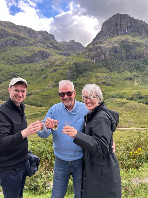 Private Tour of Highlands, Lochs & Castles from Edinburgh - Three Sisters of Glencoe: viewpoint, poignancy, and a toast moment